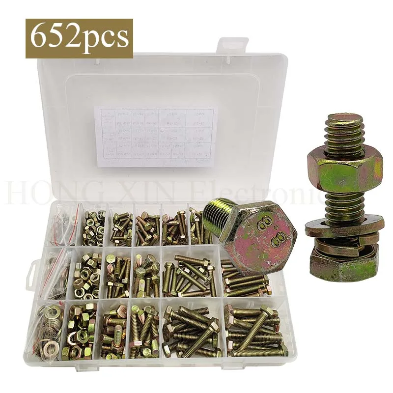 

652PCS Grade 8.8 M4 M5 M6 Heavy Duty Bolts and Nuts Assortment Kit Includes 13 Most Common Sizes