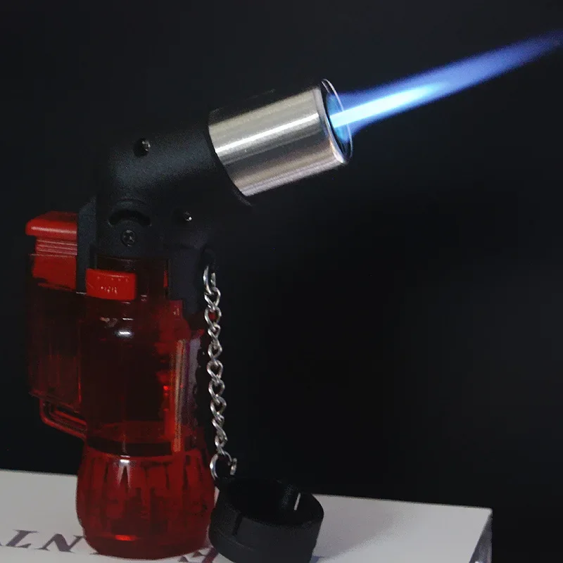 Mini Portable Transparent Oil Tank Flamethrower Windproof Butane Gas Jet Flame Torch Lighter Outdoor Camping BBQ Cigar Lighter