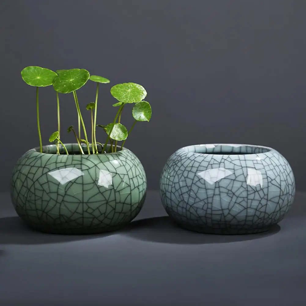 11cm Ceramic Flowerpot Ice-cracked Bowl Lotus Planter Mini Vase Glazed Bonsai Planting Pennywort Thou Jun Kiln Hydroponic Pot