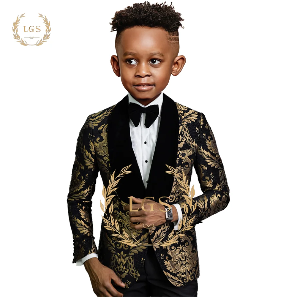 Boys\' 2-piece suit in floral jacquard - with velvet shawl lapels - perfect for proms, weddings and special fashion occasions