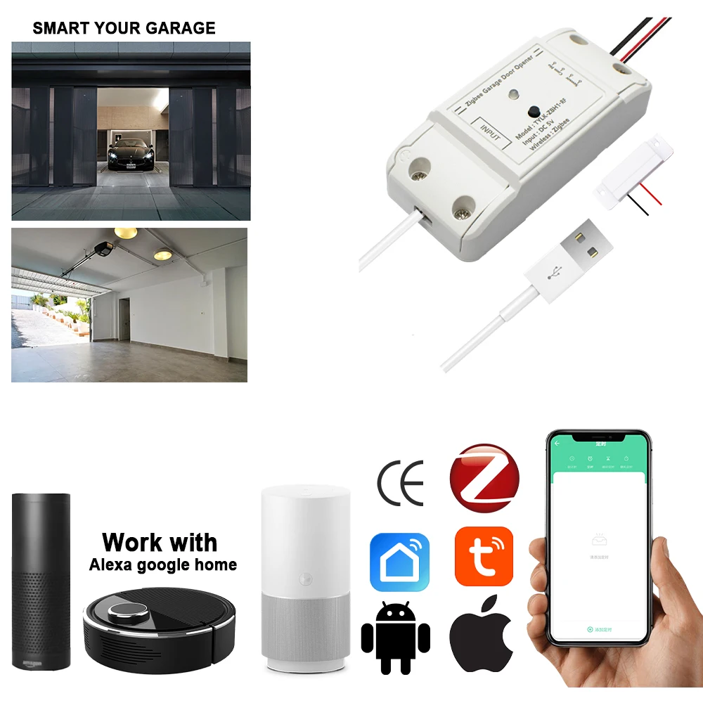 Imagem -02 - Zigbee-controlador Inteligente Abridor de Porta de Garagem Funciona com Alexa Echo Google Home Smartlife Controle de Aplicativos Tuya Nenhum Hub Necessário