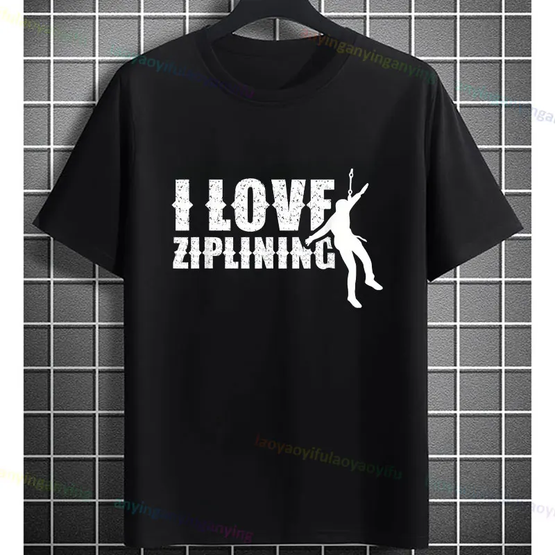 Koszulka z grafiką zjeżdżania na linie dla mężczyzn i kobiet, czysta bawełna, krótki rękaw, casualowa, sportowa, outdoorowa, modna odzież uliczna.