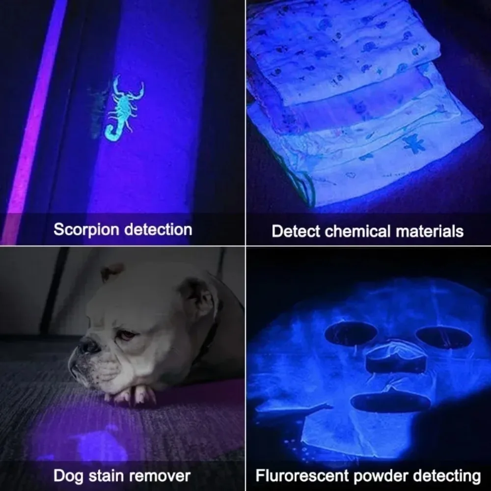 365nm High Power UV Flashlight Black Mirror Purple Lamp Detection Torch Rechargeable Pet Urine Resin Curing Detection view 6