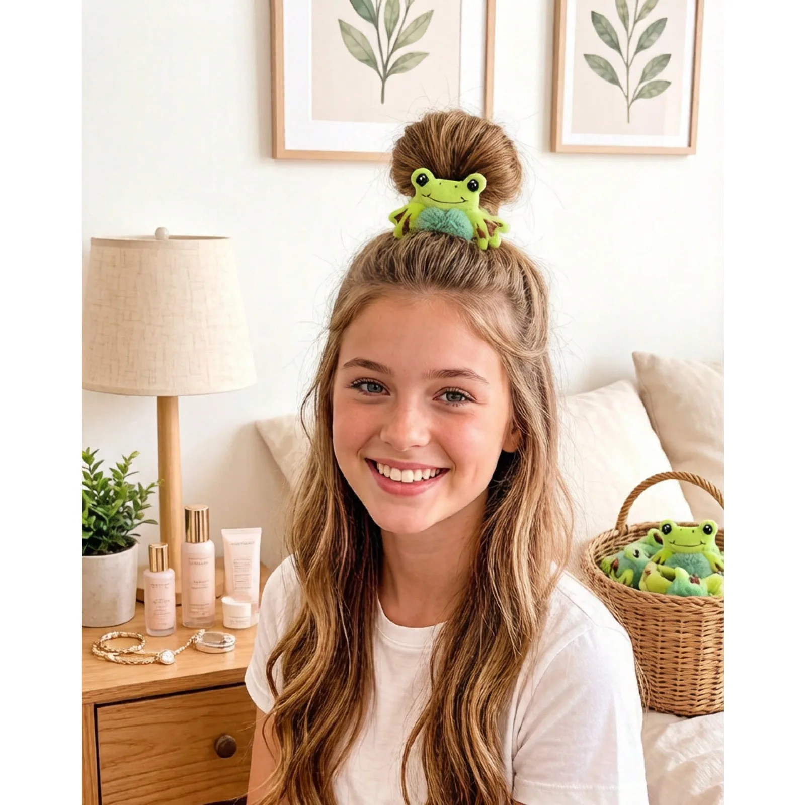 

1pc/2pcs Women Autumn/Winter Super Cute Cartoon Green Big-Eyed Frog Plush Hair Scrunchies, Funny Ponytail/Bun Holder Elastic Hair Ties, Suitable For Daily Outfit Styling (Some Scrunchies Have Glue Residue And Defects, Please Purchase Carefully If Bothered