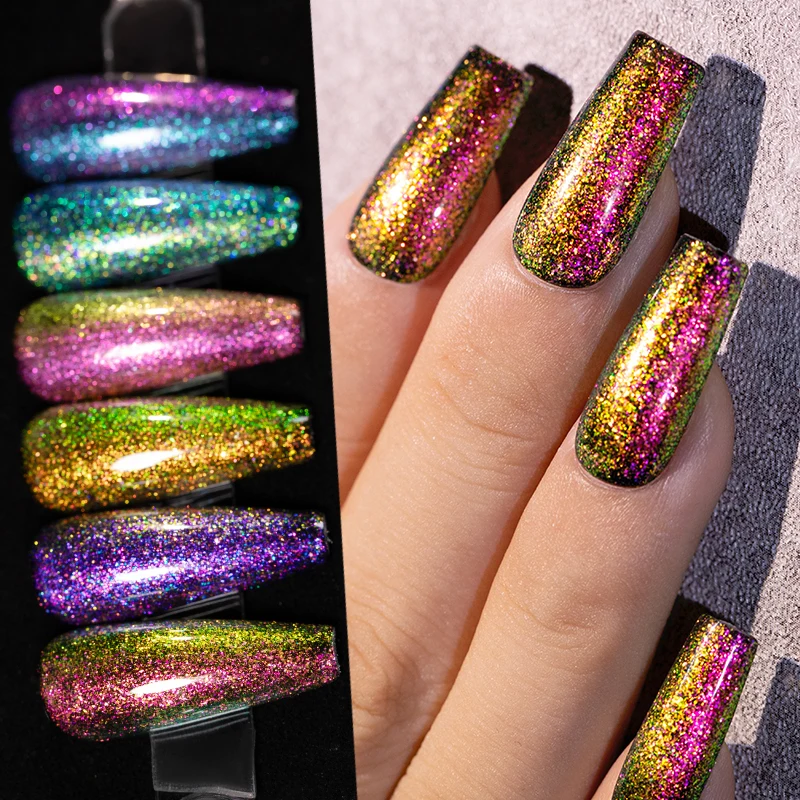 BOZLIN 7.5ml Aurora Dazzling Glitter Nail Gel Polish Superflash Fine Gel Semi Permanent Soak Off UV LED Gel Nail Art Manicure