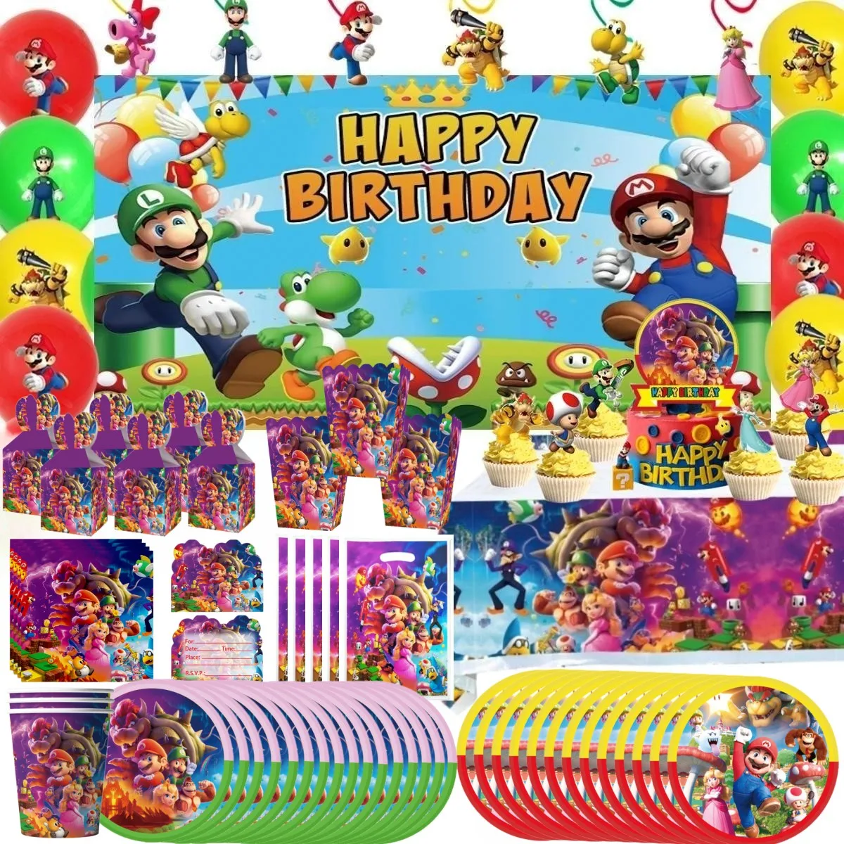 Cartoon Game Super Bros Birthday Decorations Disposable Tableware Set Cup Plate Cupcake Decor Baby Shower Boys Party Supplies