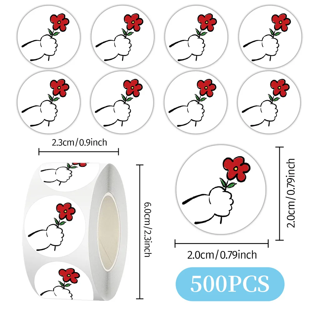 

500Pcs Round Shape "Give You a Little Red Flower" Stickers For Laptop Notebook Skateboard Helmet DIY Aesthetic Stickers