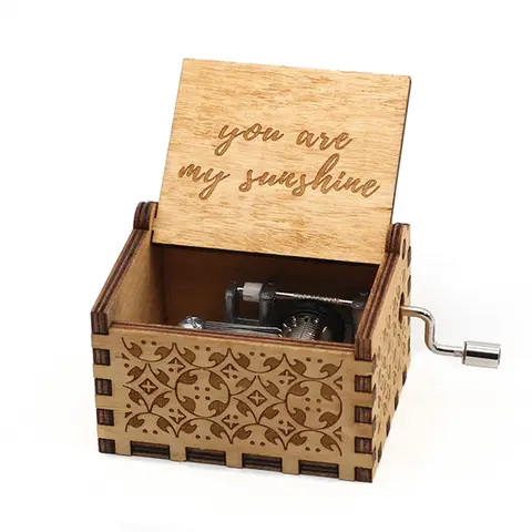 Wooden Music Box Hand Cranked Movement You Are My Sunshine Gifts for Children Birthday Present Home Office Decoration
