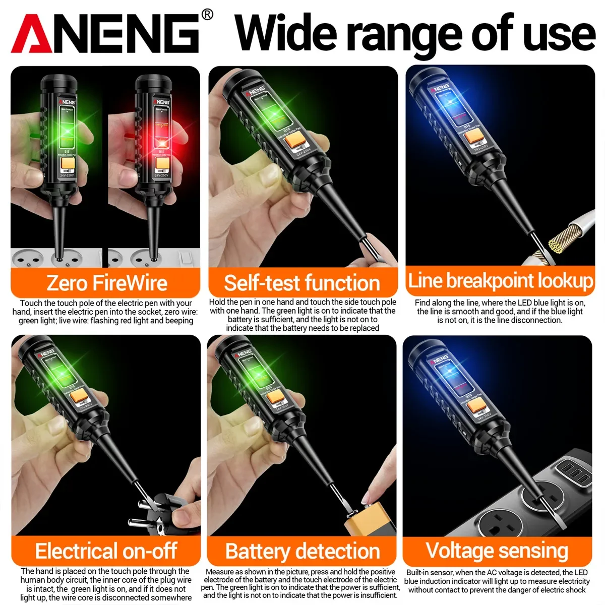ANENG B15誘導テストペン ハイライトカラーライト プロ仕様 AC電圧検出 電気技師用ドライバー テストツール