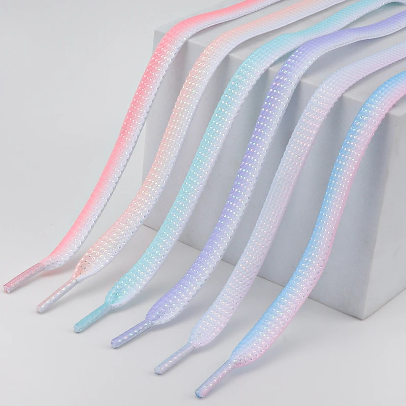 1Pair Fashion Glitter Flats Shoelaces Silk Gradient Sneakers Shoelace 120/140/160CM Running Athletic Laces Shoes Accessories