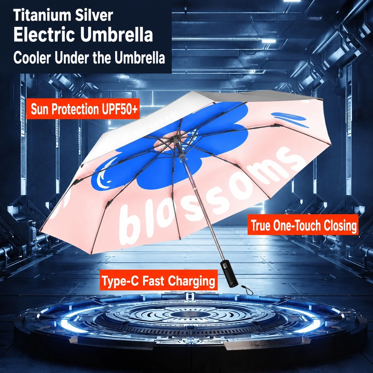 Silver-coated Sun-protective Smart Electric Umbrella One-button Opening and Closing Fully Automatic Umbrella for Sunny Rainy Day