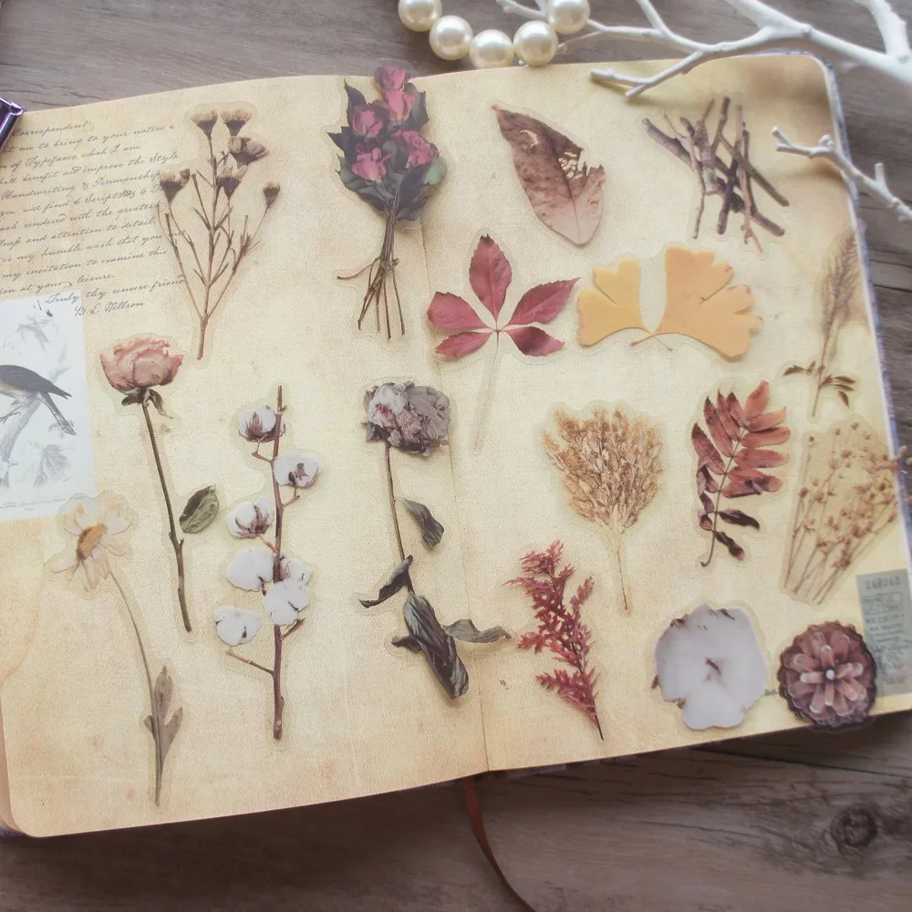 

38pcs Withered Plant Falling Flowers Style Transparent Sticker Scrapbooking DIY Gift Decoration Tag