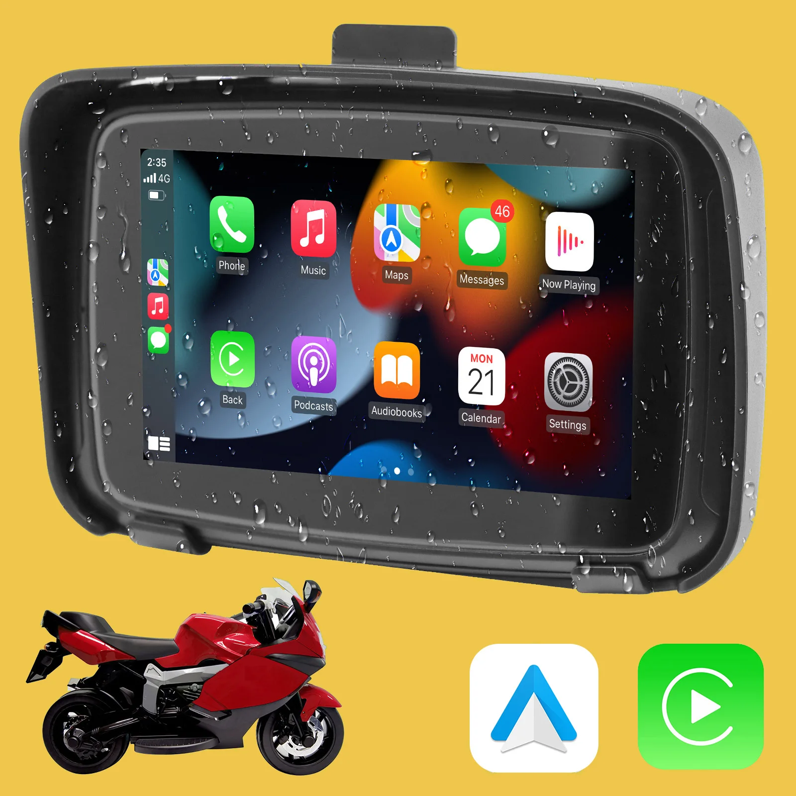 

5 Inch Portable GPS Navigation Motorcycle Waterproof Carplay Display Motorcycle Wireless Android Auto IPX7 GPS Screen Apple