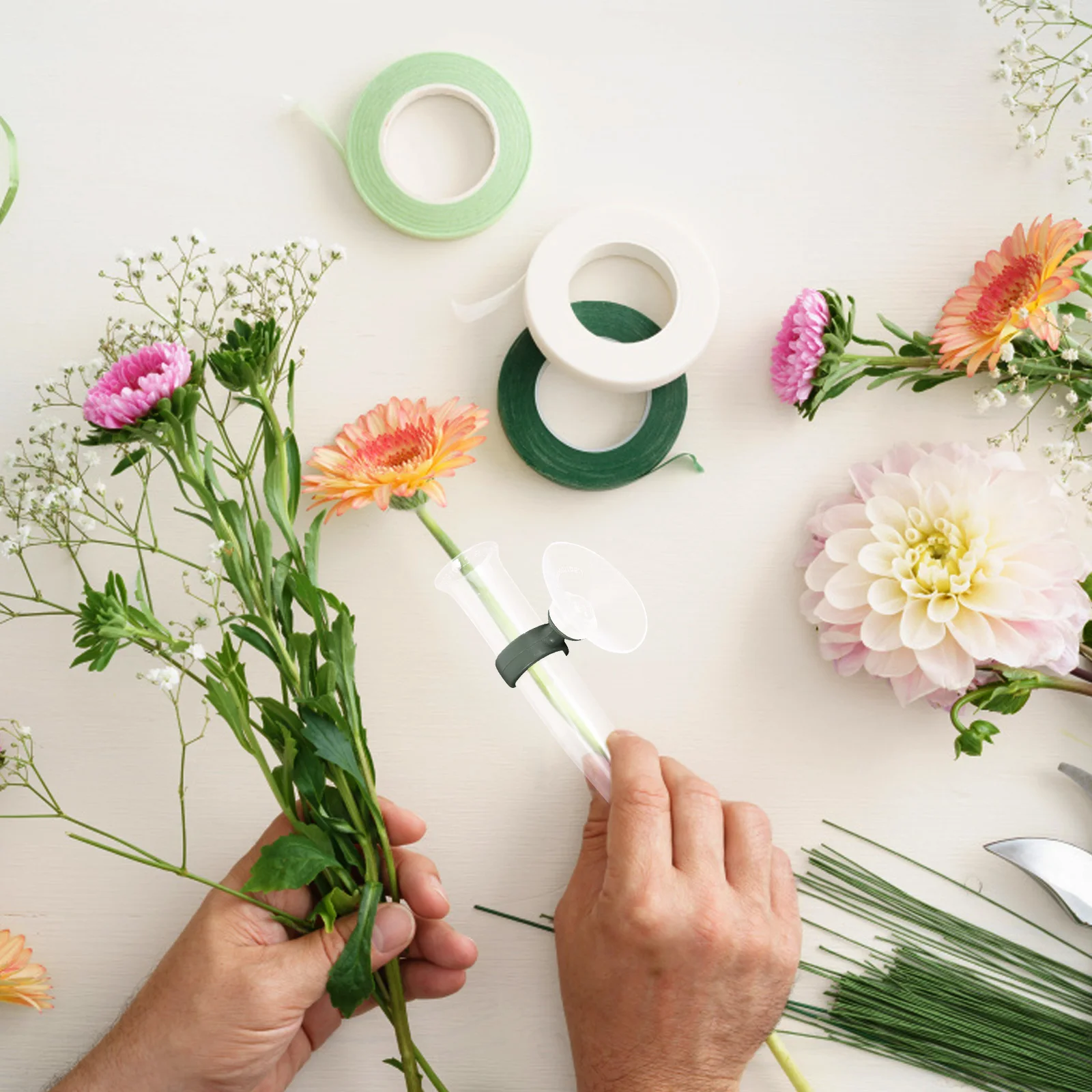 

8pcs Flower Preservation Tubes Long Stem Vase Water Storage Individual Plastic Holder Floral Transparent Planter Wall Suction
