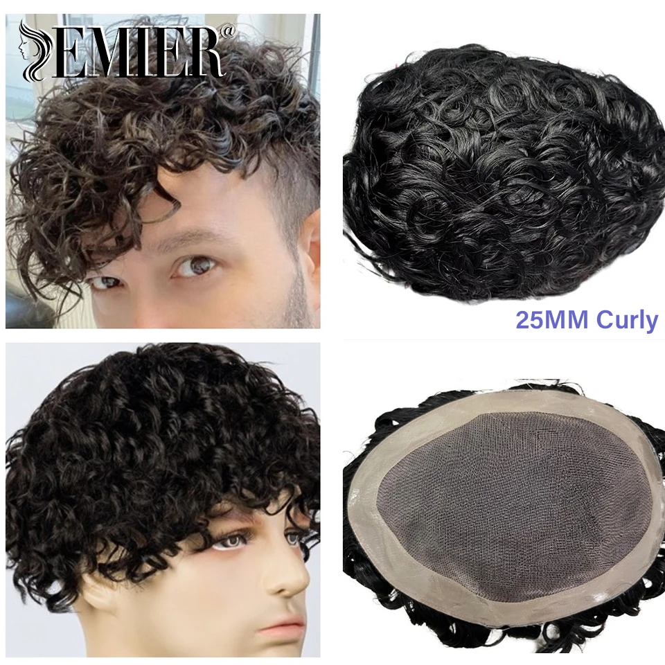 Mono fino ondulado con Base de NPU para hombres, tupé de pelo Remy, prótesis capilares duraderas, sistema de reemplazo de cabello humano, 20mm