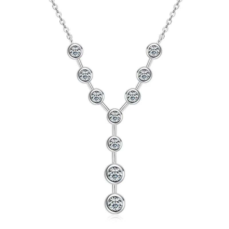 IOGOU 4mm&3mm D vvs1 Round Moissanite Pendant Y-shaped Necklace for Women Real 925 Silver Wedding Engagement Jewelry 2025 Trend