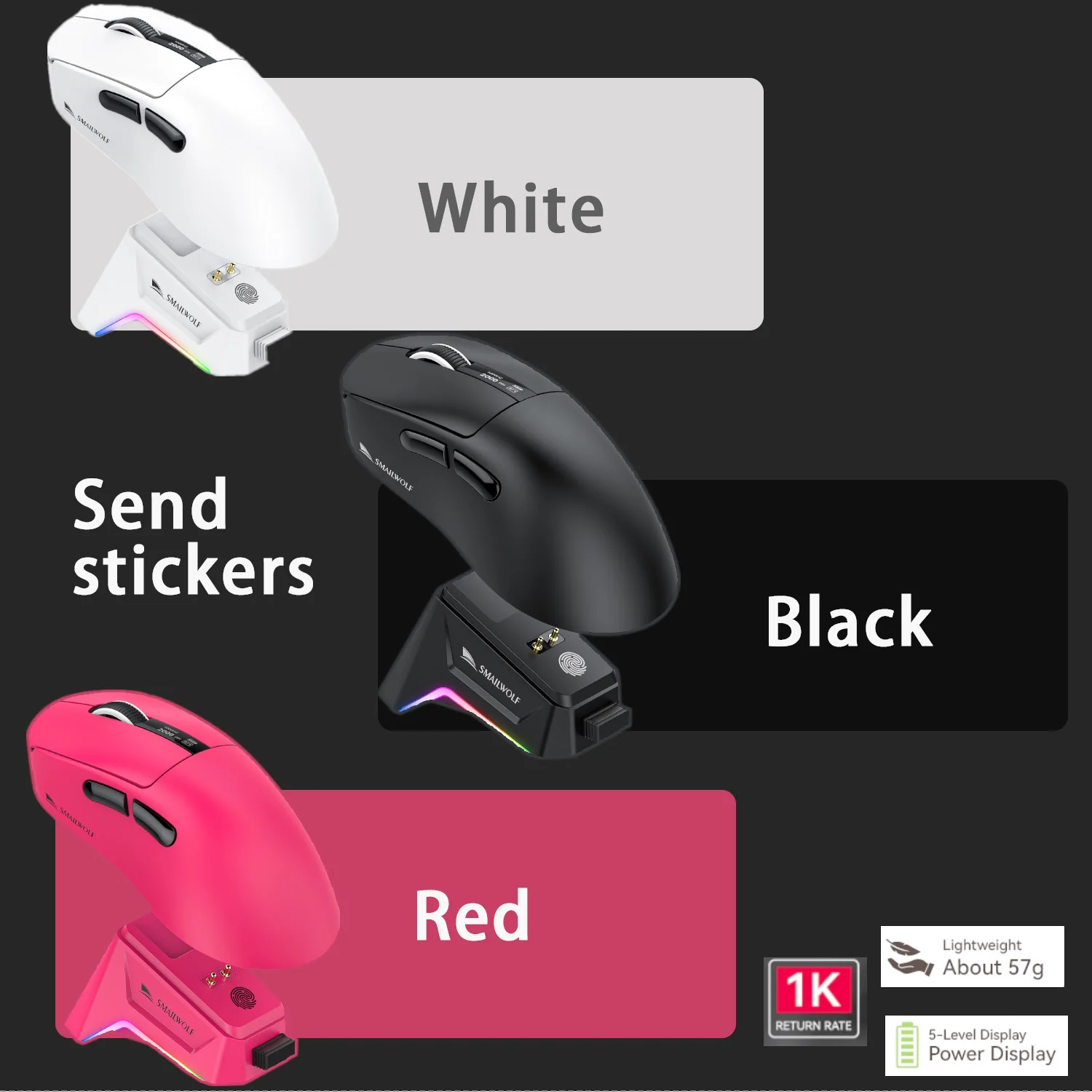 SMAILWOLF M6 Wireless Gaming Mouse RGB Three-mode Lightweight PAW3311 Sensor Office Laptop Game Mouse with Charging Base