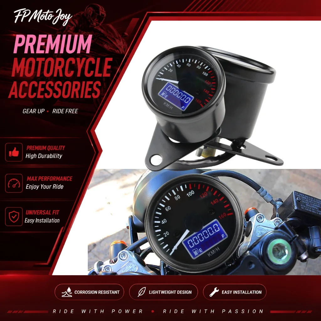 Retro Digital Motorcycle Gauge, Waterproof LED Speedometer Tachometer Odometer for Vintage Motorbike Custom Modification