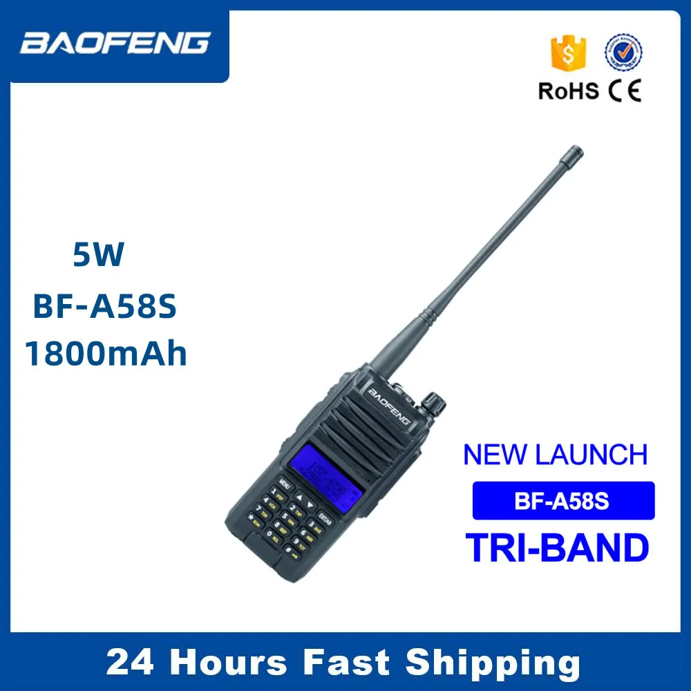 

Baofeng BF-A58S Three Band 136-174/200-260/400-520MHz Walkie Talkie FM Two Way Portable CB Radio Hf Transceiver With Earpiece