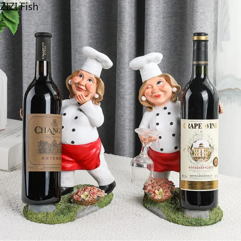 Chef-shaped Resin Ornaments Wine Rack Cup Holders Decoration Crafts Character Ornaments Statue Sculpture Figurines Miniatures