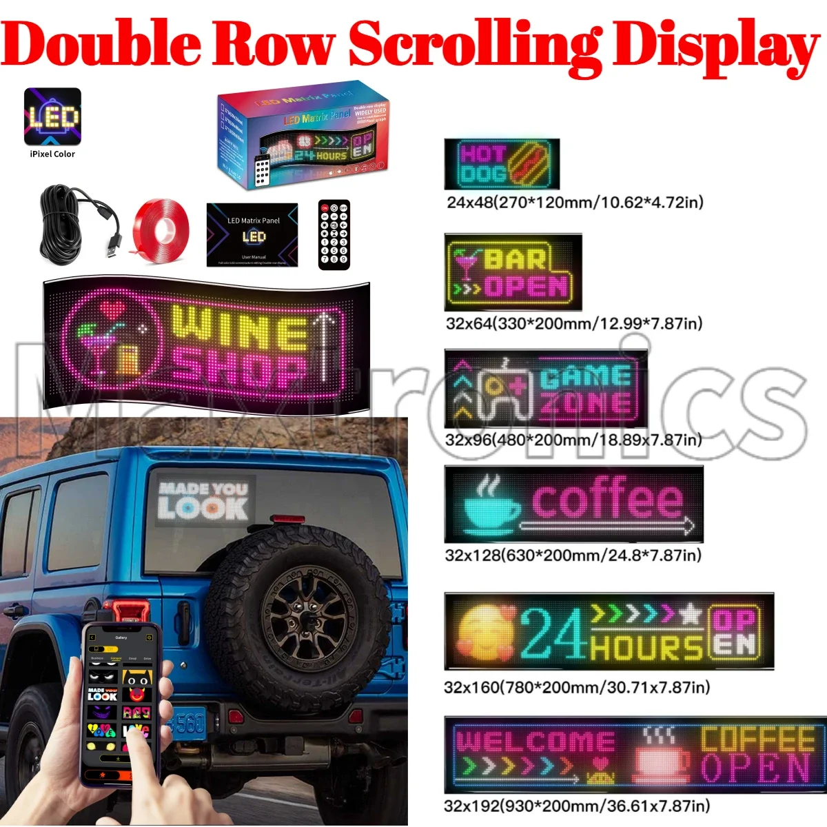 Car Truck Evil's Eyes LED Matrix Panel Multilingual Programmable App Remote Control Flexible Screen Double Row Scrolling Display