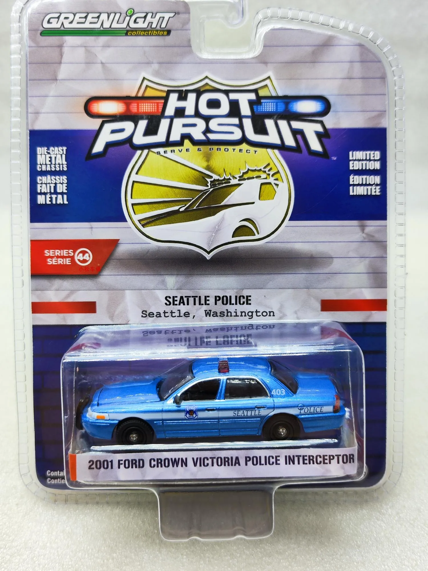 

GreenLight 1:64 Ford Crown Victoria Intercept Car - высококачественная модель полицейского автомобиля из Сиэтла, Вашингтон, из сплава, маленькая игрушка в подарок