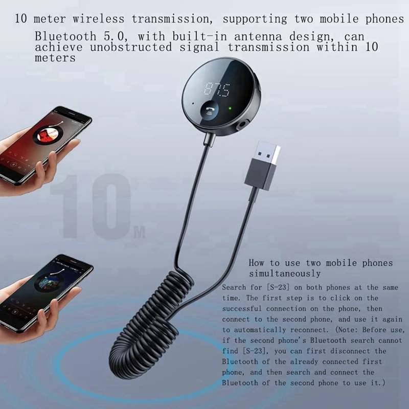 Trasmettitore FM Bluetooth per auto, adattatore Bluetooth AUX, ricevitore Bluetooth per musica per auto/chiamate in vivavoce/audio stereo