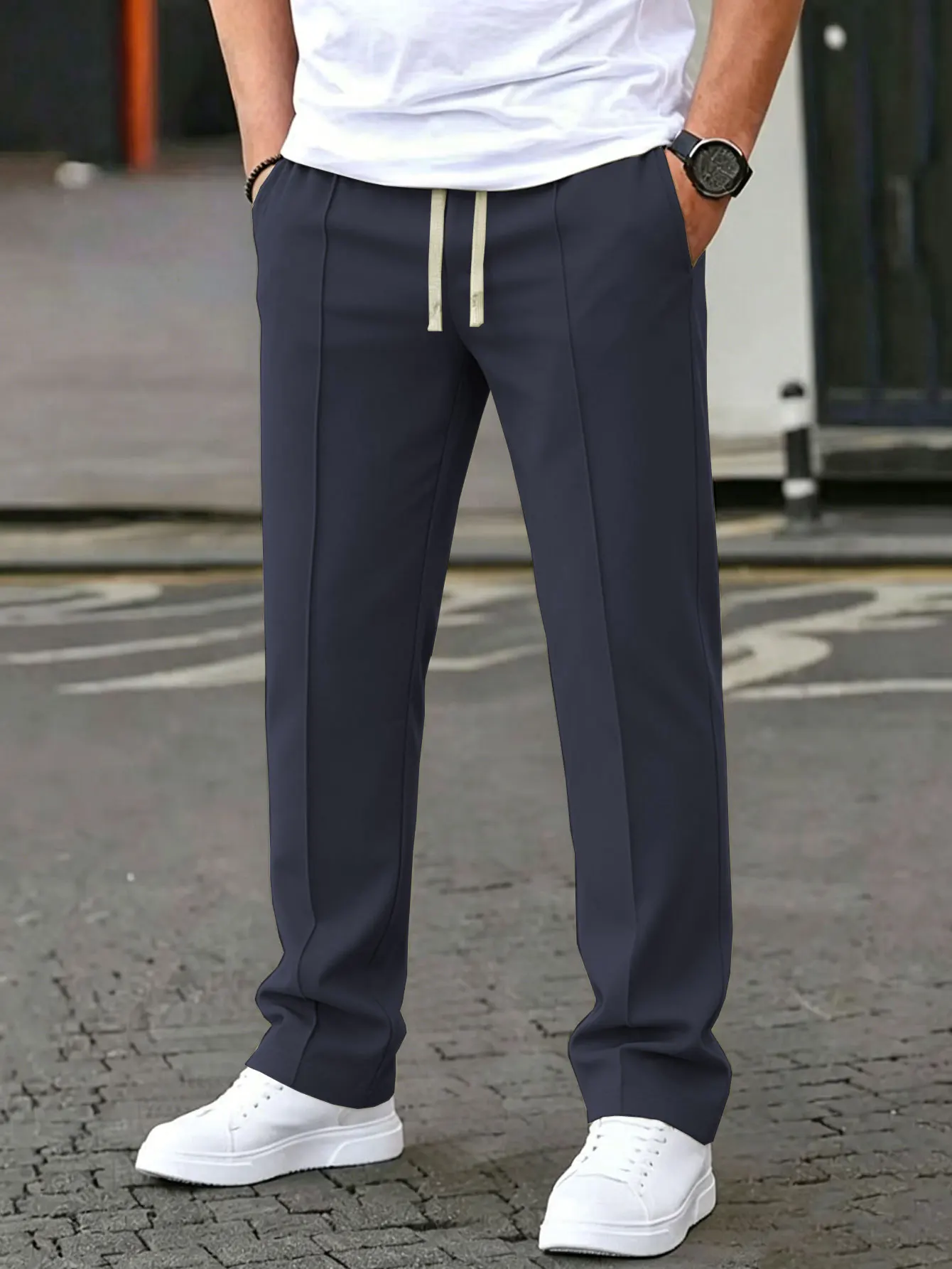 Herren Leichte Casual Cleanfit Business Minimalistische Anzug-Stil Sporthose Lose Jogginghose mit Kordelzug – Detail 9