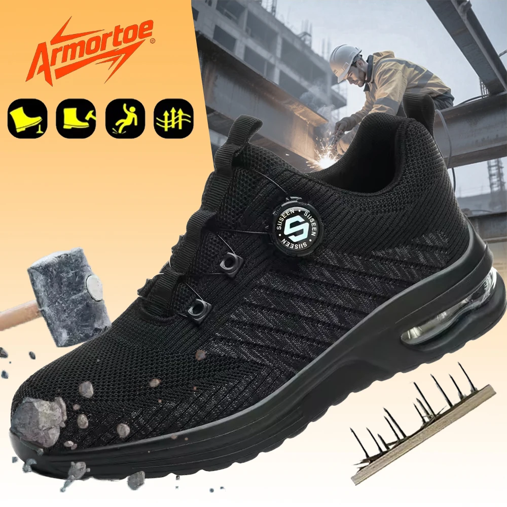 

ArmorToe Steel Toe Anti-smash Anti-stabbing Safety Shoes Air Cushion Shock-absorbing Four Seasons Models Work Shoes #Armor2741