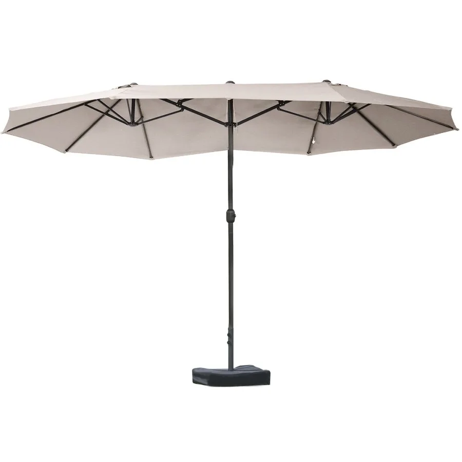 Patio Umbrella 15' Steel Rectangular Outdoor Double Sided Market with base Sun Protection Easy Crank for Deck Pool Patio Coffe