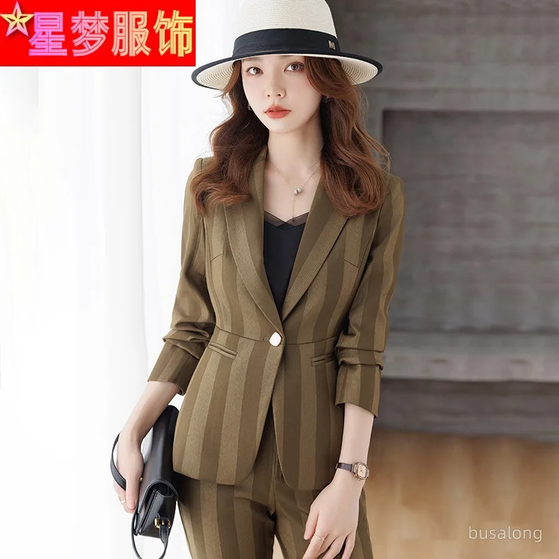 Business Suit Women's Fashion Striped Temperament Casual Suit Jacket Business Interview Formal Wear Skinny Work Clothes Autumn