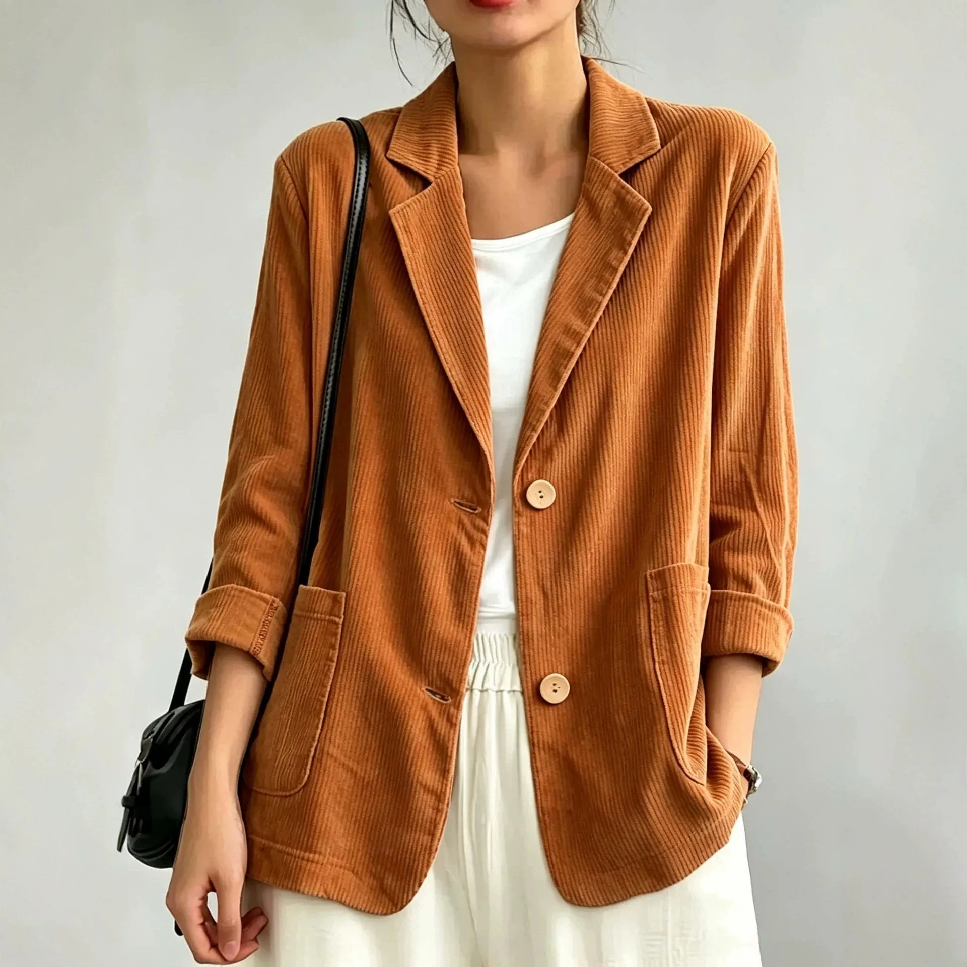 Casual Hat No Hood Medium Thickness Japanese and Korean Casual with Mid Length Regular Fit Patchwork Construction Women Jacket