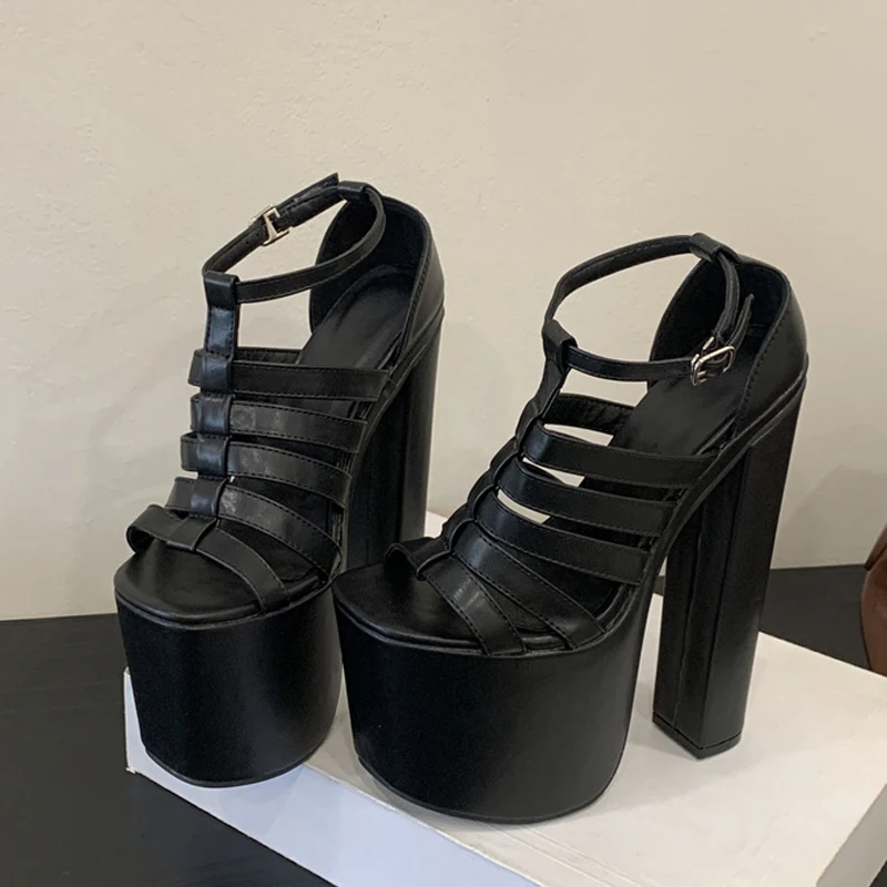 

Liyke Runway Style Sexy 18CM Extreme High Heels Platform Sandals For Women 8.5CM Thick Bottom Peep Toe Stripper Pole Dance Shoes