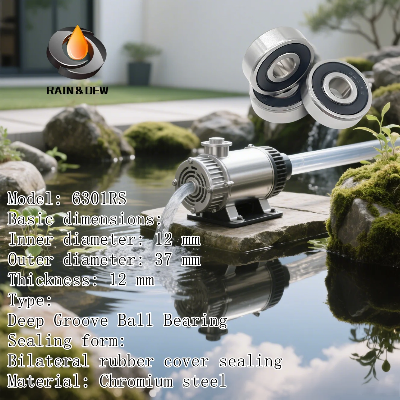 6301RS 12x37x12 mm Chromium Bearing Steel P0 Grade ABEC-7 1PCS 6301RS 12x37x12 mm For Electric Tools Automotive Generators