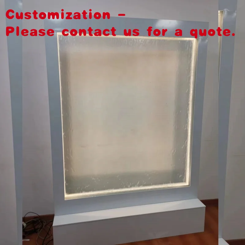

custom.Indoor or Outdoor Garden Home Decoration White Stainless Steel Frame Feature Glass Waterfall Wall with Light