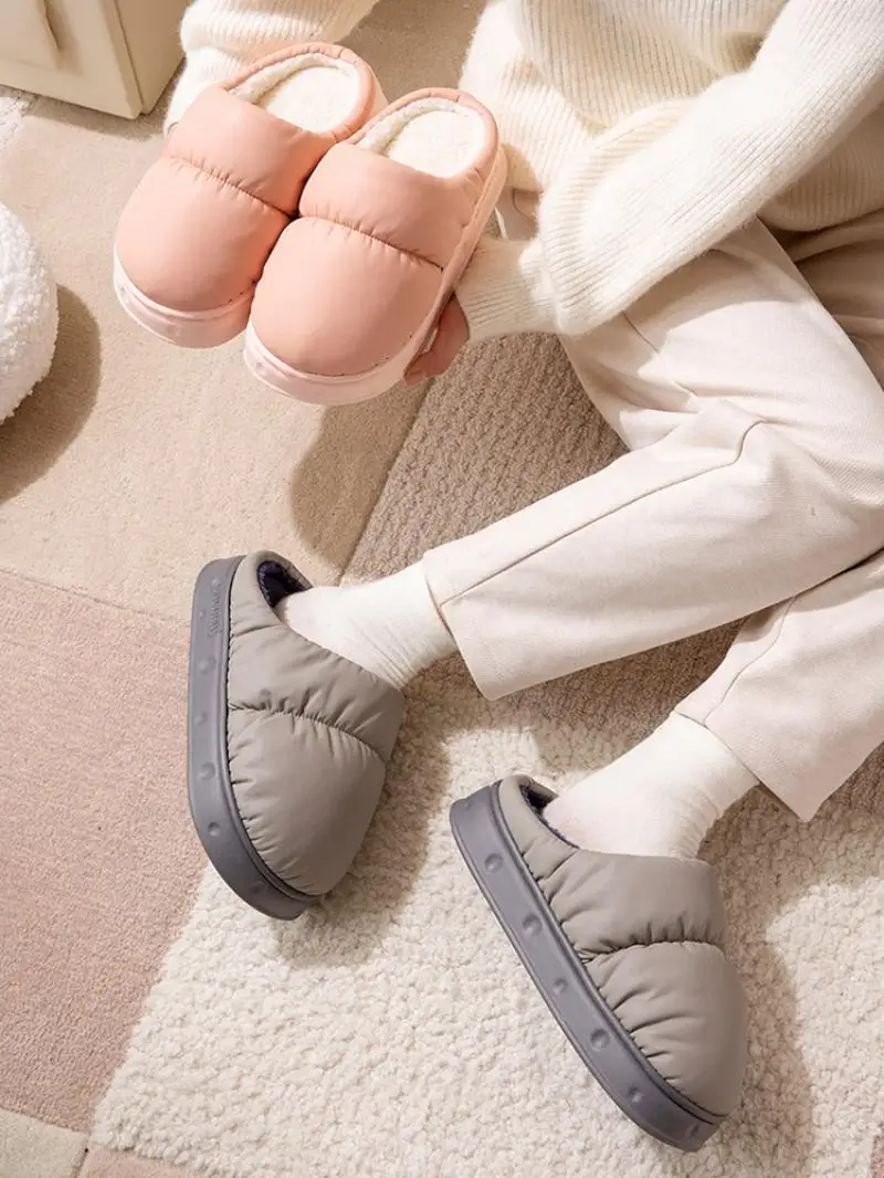 Weiche, dicke, wasserdichte Hausschuhe für Herren, Winter 2026, warme Plüsch-Innenschuhe, Übergröße 47, Paar-Baumwoll-Hausschuhe. – Detail 10