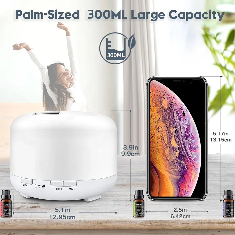Umidificatore diffusore di oli essenziali da 300 ml con aromaterapia telecomandata
