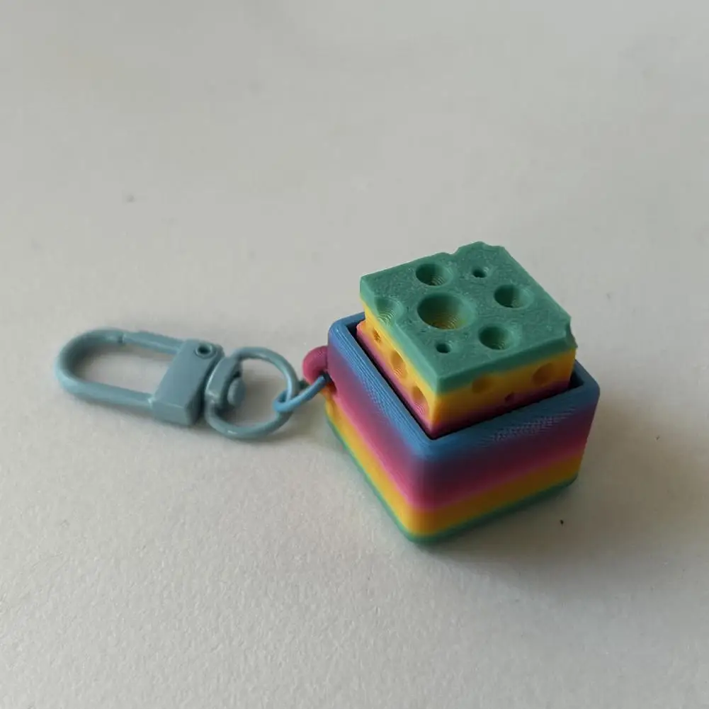 Keyboard Fidget Keychain 3d Printed Rainbow Cheese Keyboard Fidget Toy Stress Relief Mechanical Clicker Keychain Decompression