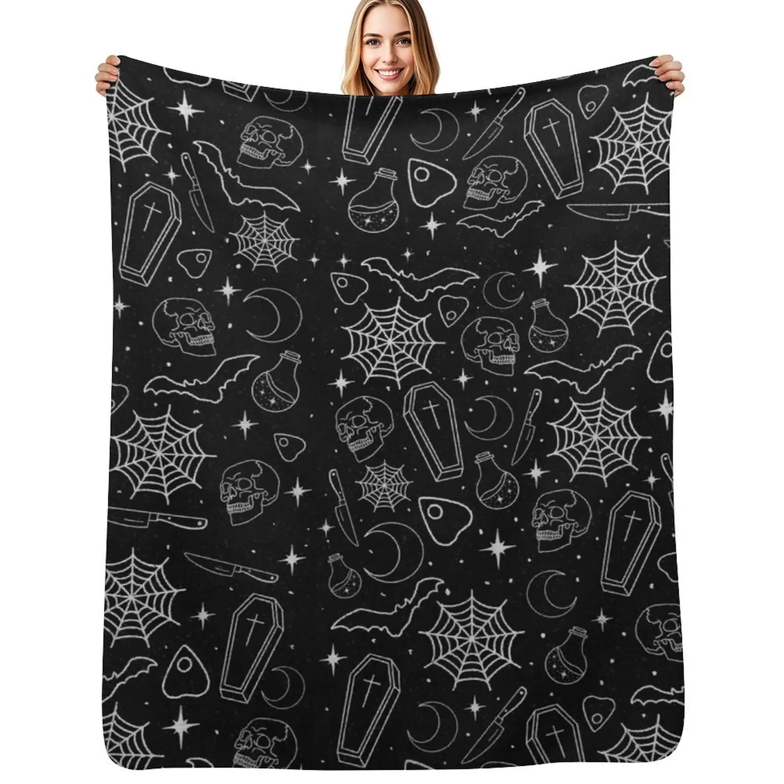 

Spooky season Throw Blanket Stylish Decor Blanket Gift for Friends Roommate