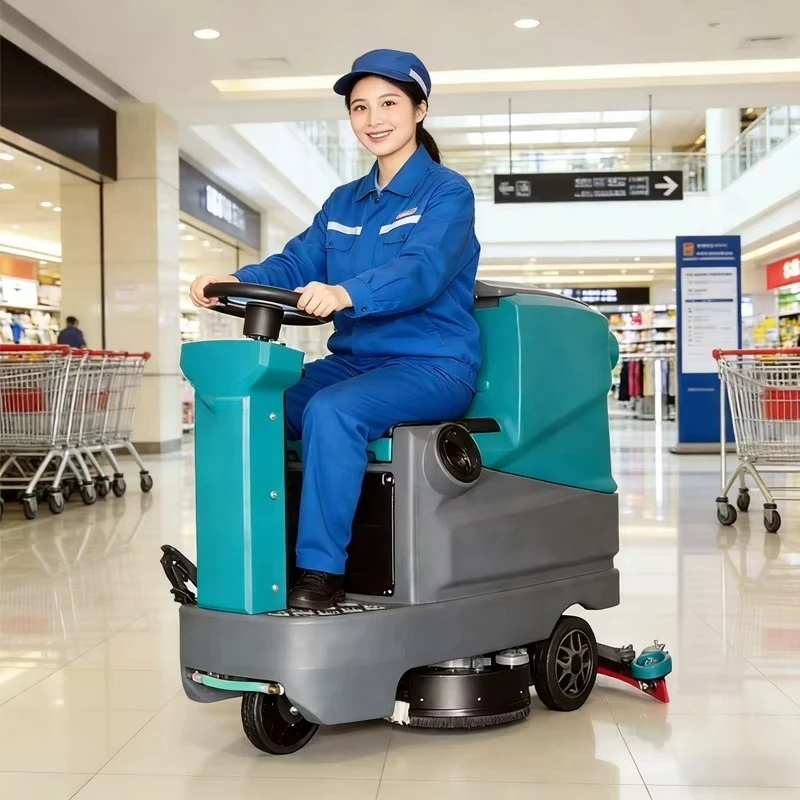Medium-Sized Ride on Floor Scrubber | Low-Noise Design | Ride on Floor Scrubber Machine for Supermarket & Mall Daily Cleaning