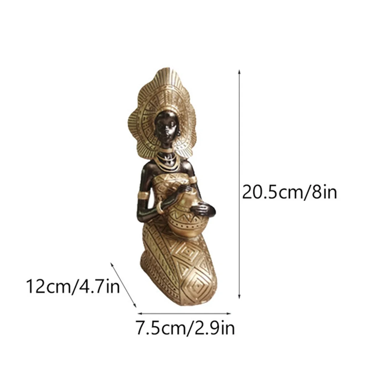 

L74A Resin Statue Decor Figurines Retro African Women Holding Home Bedroom Desktop Collection Items,Gold
