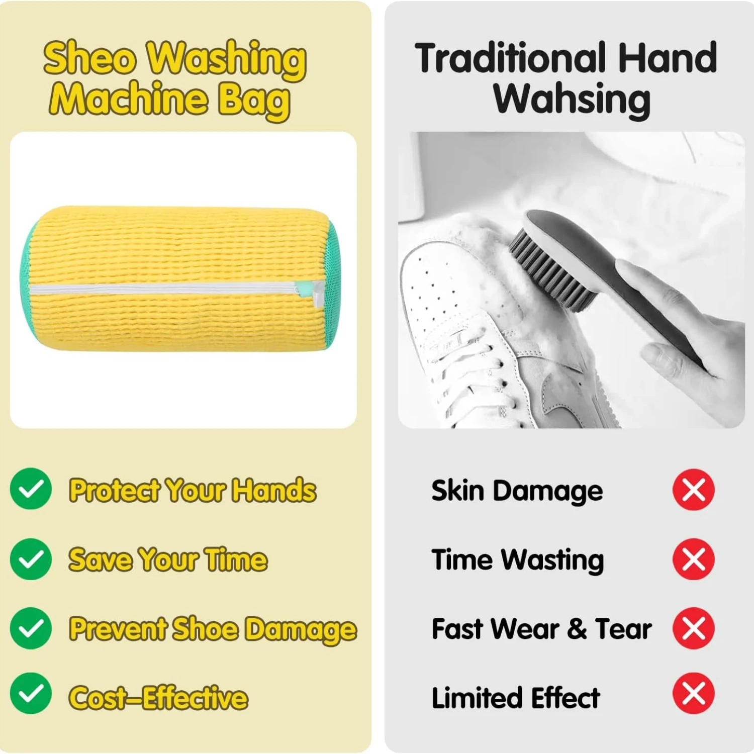 Durable Mesh Shoe Wash Bag with Zipper Rich Fluff Inside Protects Sneakers Casual Shoes in Washer Dryer Travel Storage Organizer
