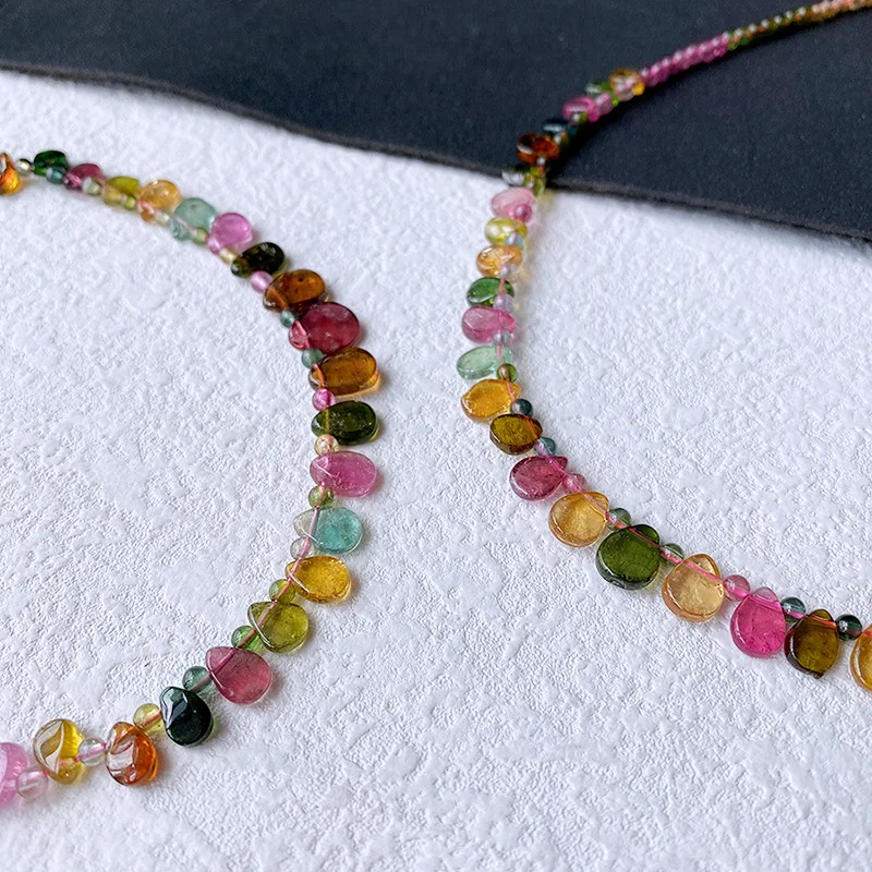 Natural Transparent Tourmaline Princess Collarbone Chain Necklace Candy Girl Drop Jewelry
