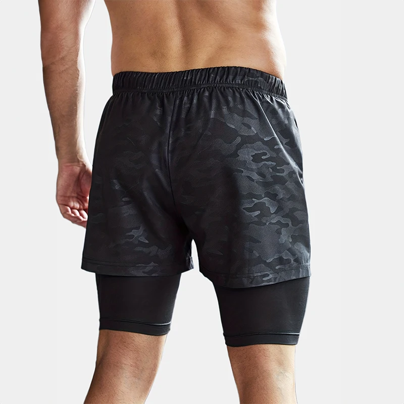 Shorts de corrida casual solto de secagem rápida masculino, esportes ao ar livre, jogging, treino, ginásio, verão, fitness fashion, 2 em 1