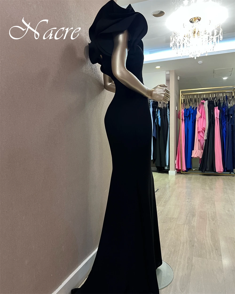 Personalizado requintado com decote em v ruched sem mangas vestido de noite temperamento preto sereia jérsei vestidos de baile clássicos vestidos de festa