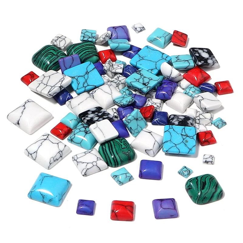 10pcs/Lots 4/6/8/10/12mm Square Natural Turquoise Cabochon Natural Bulk Stone Beads Accessories for DIY Jewelry Making Charms