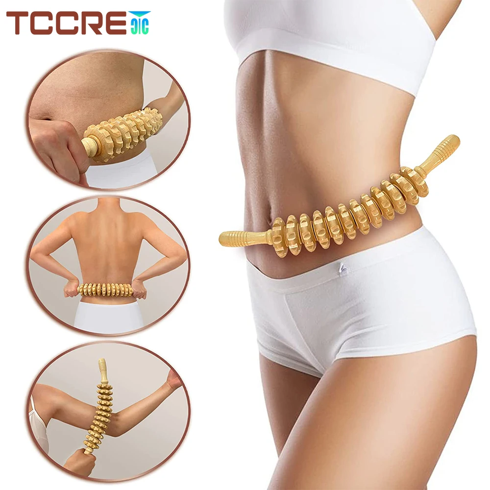 Body Fascia Massager Anti-slip Handle Madeira Grooved Gear Arms Pernas Coxas Nádegas Massager de rolo liso para relaxamento traseiro