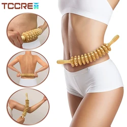 Body Fascia Massager Anti-slip Handle Wood Grooved Gear Arms Legs Thighs Buttocks Smooth Roller Massager for Back Relaxation