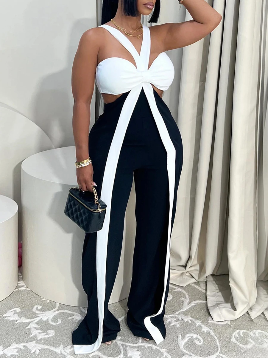 ZIML ضرب اللون مثير التخسيس حللا للنساء ساحة طوق أكمام عالية الخصر السراويل الصيف بذلة غير رسمية الإناث الموضة #5