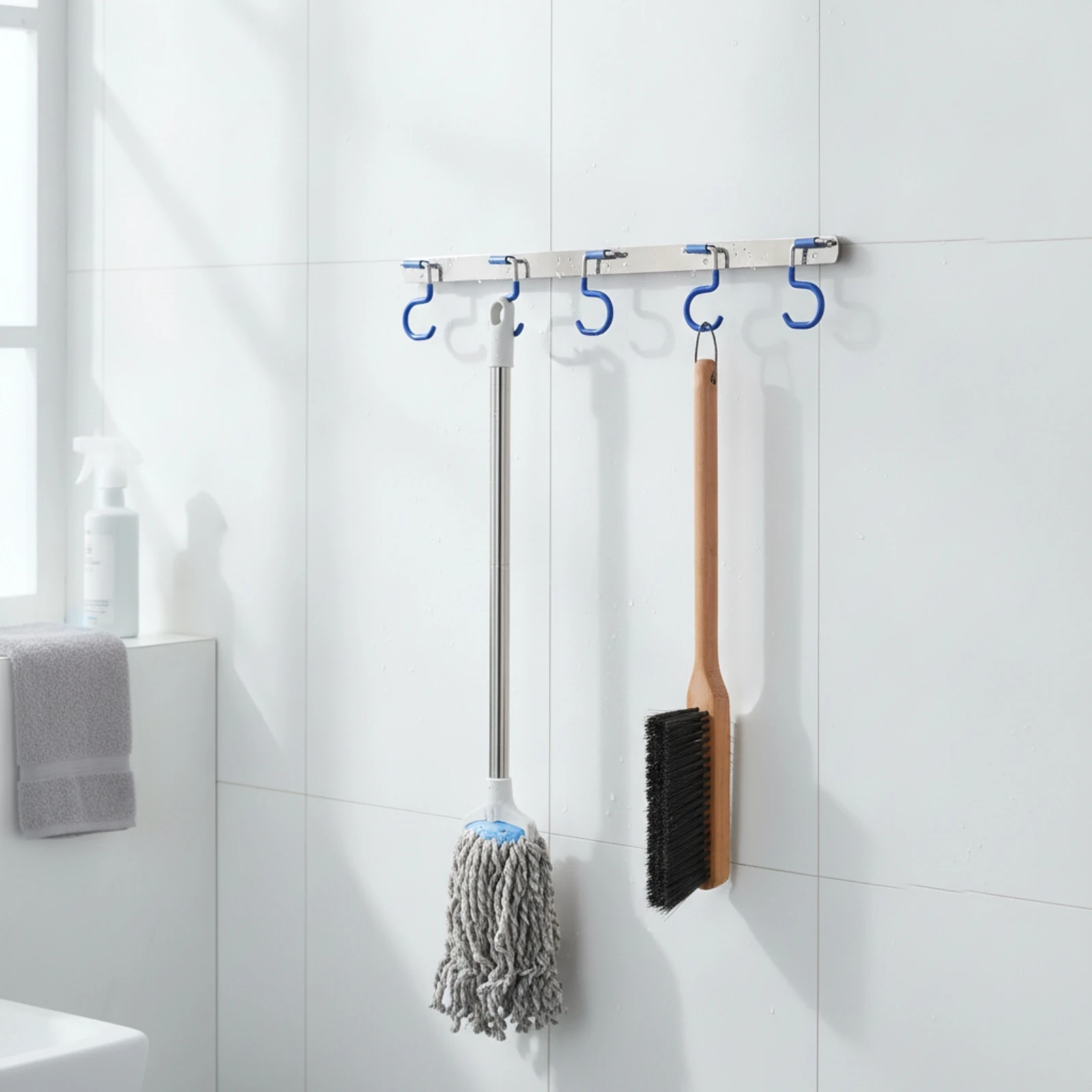 Hook Rack with Plastic-Coated Hooks Space-Saving Stainless Steel Hook Rack Key Holder Heavy-Duty Hardware Sturdy for Homeowners